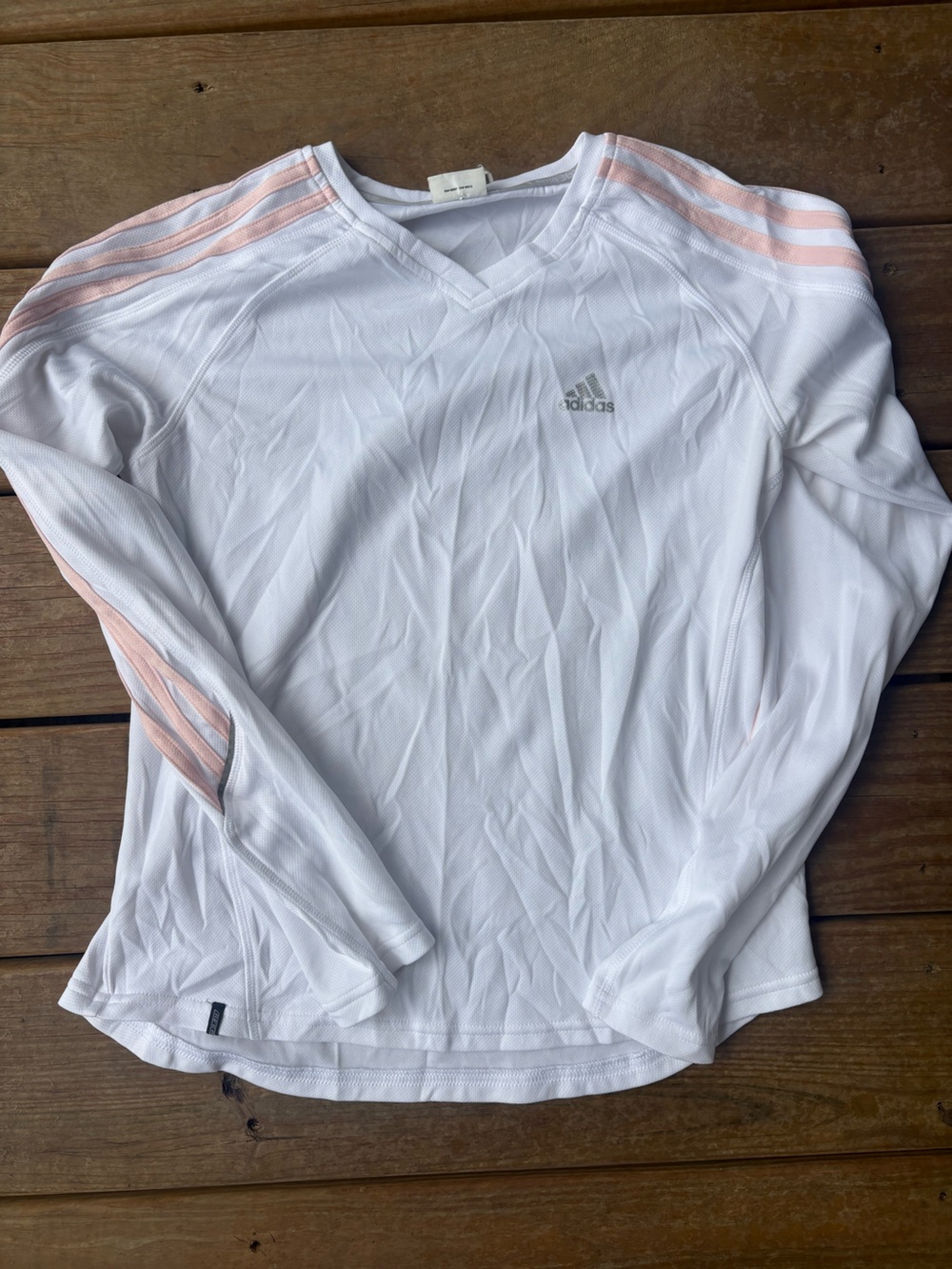 adidas White Men's Athletic Tee with Light Pink Three-Stripes